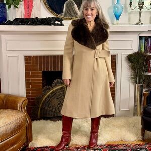 Kate Spade Briella Wool Coat with Dark Faux Fur Brown Collar Size 8
